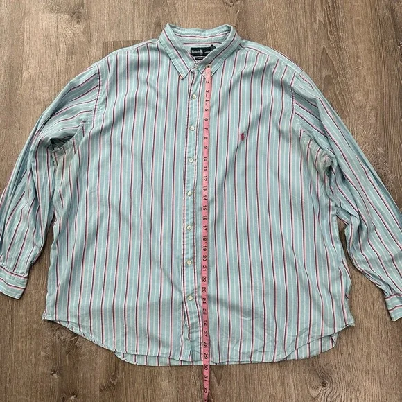 Ralph Lauren Shirt Men's 3XB Big Blue Pink Striped RL Classic Fit Pony Shirt - Picture 5 of 12